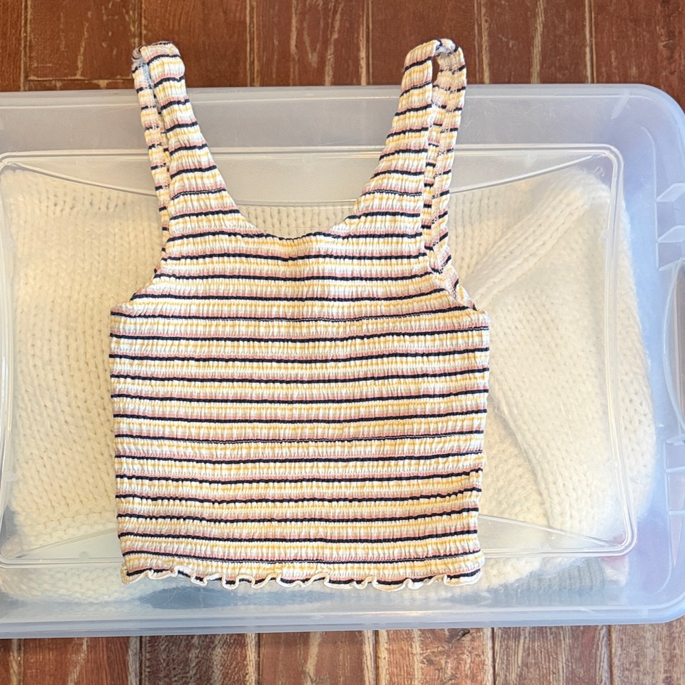 Hollister Striped Cropped Tank Top in Yellow, Pink & Navy